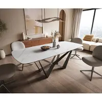 DELIFE Table à manger Edge Boot 180-220x100 cm Céramique Laminam Statuarietto Blanc Spider Flachstahl Acier inoxydable Graphite extensible