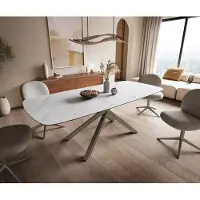 DELIFE Table à manger Edge Boot 180-220x100 cm Céramique Laminam Statuarietto Blanc piètement en croix Rectangle Finition effet Titan extensible
