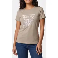 GUESS pour femme. W5YI40I3Z14 T-shirt Triangle avec perles beige (M), Casuel, Vert, Cuir, Manche courte