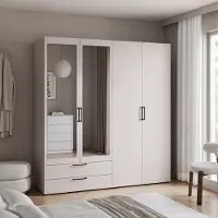 Idohome Armoire LORI avec miroir, 181 cm de hauteur, étagères et penderie, finition cachemire