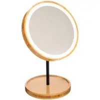 5 Five | Miroir cosmétique LED - Rond - Bambou - avec 3 intensités de lumière - Elégant et écologique