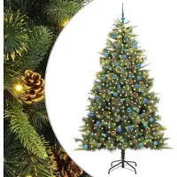 vidaXL Meubles Sapin de Noël artificiel pliant avec pommes de pin Vert 240 cm - 6833412