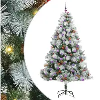 Syfax Sapin de Noël artificiel Vert et blanc 210 cm
