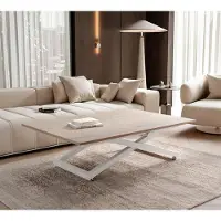 Idohome Table basse extensible ARIA, avec réglage de la hauteur, table pour salon, table multifonctionnelle – Blanc / Cremona Cannolo