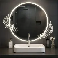 BellaFurn Miroir de salle de bain rond, miroir de maquillage, haut-parleur Bluetooth, LED, anti-condensation, anti-éclaboussures