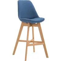 BellaFurn Tabouret de bar rembourré de tissu - ottomane - grand confort d'assise - structure en chêne | Couleur : bleu | Couleur des vêtements : naturel