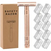 INF Rasoir de sécurité manuel à double tranchant pour peau lisse et soyeuse Or rose
