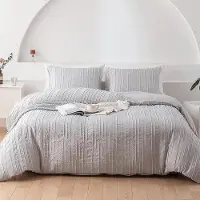 Markenlos Gris, 135 x 200 cm, tissé, rayé, motif bohème, parure de lit réversible avec fermeture à glissière et taie d'oreiller en microfibre lavée ultra-douce.