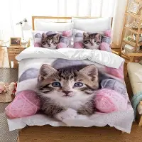 Famanu Ensemble de literie , 135 x 200 cm, motif chat en 3D, rose