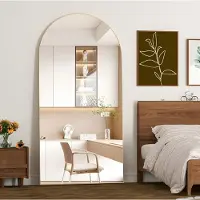 Sonstiges Miroir mural complet, 180x80 cm, forme incurvée, finition dorée. Peut être posé sur un pied ou fixé au mur