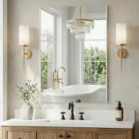 Sonstiges Miroir de salle de bain, 60x80 cm, rectangulaire, blanc, anti-buée, montage sans outil, résistant à la rouille, durable