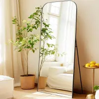 Sonstiges Miroir mural complet, dimensions 180x76 cm, forme incurvée, cadre en aluminium noir, à poser ou à accrocher