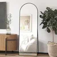 Sonstiges Miroir mural pleine longueur, dimensions 162 x 53 cm, avec cadre en aluminium noir incurvé, conçu pour être accroché ou posé