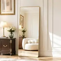 Sonstiges Miroir mural de 165x60 cm avec support, bords arrondis, miroir pleine longueur, finition dorée