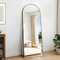 Sonstiges Miroir mural 165 x 60 cm, forme bombée, miroir pleine longueur, cadre en aluminium noir, à suspendre, à poser, inclinable