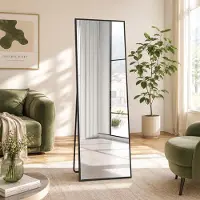 Sonstiges Miroir mural complet, dimensions 150 x 50 cm, en alliage d'aluminium noir, à suspendre ou à poser