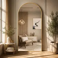 Sonstiges Miroir mural complet, dimensions 180x80 cm, miroir sur pied avec design incurvé, cadre en aluminium doré