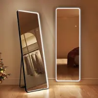 Sonstiges Miroir mural complet éclairé, dimensions 160x50 cm, couleur noire, variateur d'intensité, température de couleur réglable de 3000K à 6500K, fonction mémoire, cadre en métal