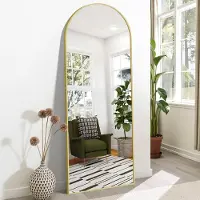 Sonstiges Miroir mural complet, forme en arc, 165 x 60 cm. Miroir sur pied, cadre en métal doré. Peut être debout, fixé au mur ou incliné