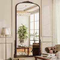 Sonstiges Miroir mural complet, miroir incurvé, dimensions 205x105 cm, verre HD, finition bronze, motif rétro, structure en plastique PU