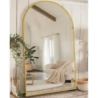 Sonstiges Miroir mural corporel, dimensions 188 x 114 cm, forme incurvée, miroir de pleine longueur, cadre en aluminium doré