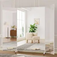 Sonstiges Miroir de plein corps pliable, 3 faces, 240x190 cm, blanc. Miroir sur pied avec roulettes