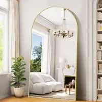 Sonstiges Miroir mural corporel, dimensions 198x101 cm, forme incurvée, cadre doré, utilisable en position verticale, horizontale ou inclinée