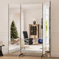 Sonstiges Miroir de plein corps pliable, 3 fois, 180x210 cm, noir. Miroir sur pied avec roulettes