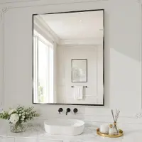 Sonstiges Miroir mural, dimensions 90x75 cm, couleur noire, verre trempé, protection contre la rouille, montage facile