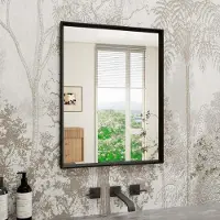 Sonstiges Miroir de salle de bain, 30x40 cm, noir, rectangulaire, imitation bois, verre de sécurité, résistant à l'eau