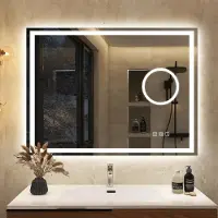 Sonstiges Miroir de salle de bain LED, 80x60 cm, avec Bluetooth, loupe 5x, anti-buée, 3 couleurs de lumière réglables, indice de protection IP44, sans cadre