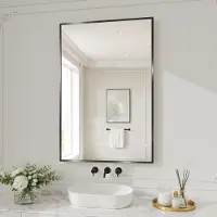 Sonstiges Miroir de salle de bain 80x50 cm, noir, en verre trempé, résistant à la corrosion, à fixer au mur