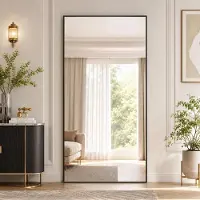 Sonstiges Miroir mural complet, 200x90 cm, miroir autoportant haute définition, noir
