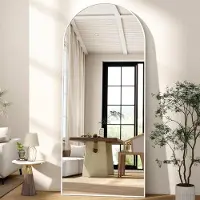 Sonstiges Miroir de plein corps, 165x60 cm, forme incurvée, miroir sur pied, miroir mural, grand format, blanc, qualité HD, résistant aux chocs