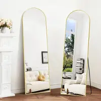 Sonstiges Miroir mural complet, dimensions 150x40 cm. Miroir d'angle, autoportant, avec cadre en aluminium doré. Peut être posé au sol, incliné contre un mur ou accroché