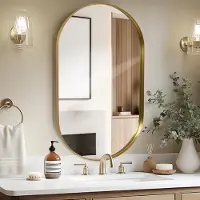 Sonstiges Miroir mural ovale, 60 x 90 cm, finition dorée, aluminium mat, idéal pour la salle de bain, le salon ou le couloir