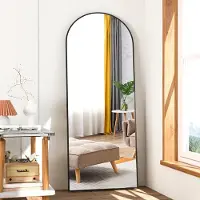 Sonstiges Miroir mural pleine longueur, miroir incurvé, dimensions 142,2 x 40,6 cm, couleur noire, avec support, utilisable debout ou adossé