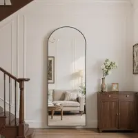Sonstiges Miroir mural corporel, dimensions 179 x 65 cm, forme incurvée, avec support, en alliage d'aluminium, couleur noire