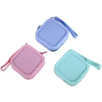 OEM Trois petites trousses de maquillage carrées en silicone – Résistantes à l'eau – Avec fermeture à glissière et poignée – Rose, bleu et vert