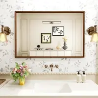 Sonstiges Miroir de salle de bain, 60x90 cm, couleur marron, forme rectangulaire, imitation bois, verre de sécurité, résistant à l'eau