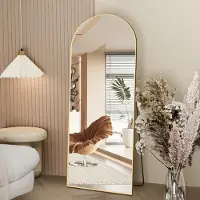 Sonstiges Miroir de plein corps avec support, 162x53 cm, miroir incurvé, finition or, alliage d'aluminium