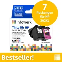 Infowerk NOUVEAU : Cartouches d'encre pour HP 302XL, multipack (BK/C/M/Y), 7 pièces