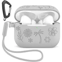 OEM Housses en silicone pour AirPods Pro - Protection pour écouteurs, résistantes aux chocs, avec mousqueton et étui de rangement en gris