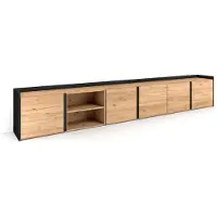 Skraut Home PULLER, Meuble TV, Banc Télé, 309x50x35 cm, Pour les TV jusqu'à 80", Meubles de salon, Chêne et noir