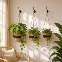Prolenta Maison Exclusive - Lot de 3 pots suspendus pour plantes, couleurs naturelles et noir, diamètre 26 cm, hauteur 19 cm
