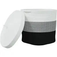 vidaXL Panier de rangement avec couvercle blanc et noir Ø40x35cm coton