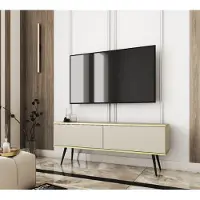 3Xeliving Meuble TV moderne, collection Blum Oro, couleur beige, largeur 135 cm, pieds noirs, portes à ouverture par simple pression