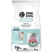 John Dog BONNE FORME CHIENNETTE porc avec bœuf Croquettes pour chien 3kg