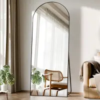 Sonstiges Miroir mural ou miroir à poser, forme en arc, verre HD, noir, dimensions 142x52 cm