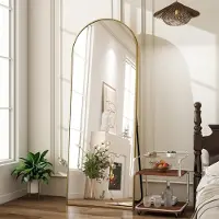 Sonstiges Miroir de pleine longueur, 142x52 cm, forme en arc, miroir sur pied, miroir mural, verre HD, finition dorée